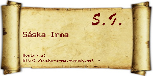 Sáska Irma névjegykártya